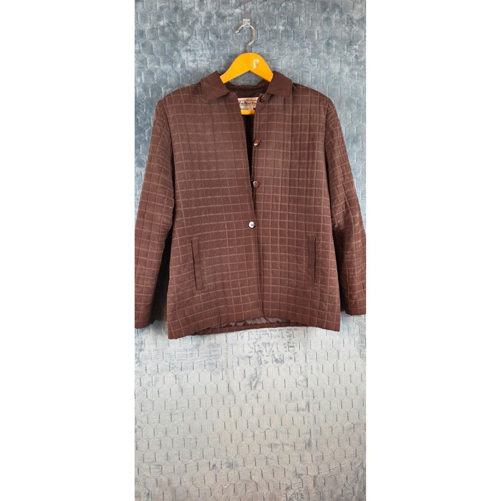 Talbots Quilted Coat‎ Lined Brown Button Up Coat Padded Shoulder Short Size M